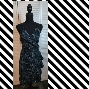 Polka Dot Ruffle Slip Dress - Black